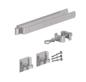 Field Gate Adjustable Double Strap Hinge Set with Hooks on Plates Galvanised